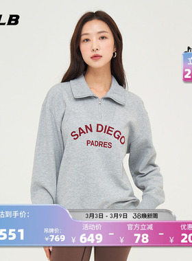 MLB官方 情侣宽松学院风字母logo半拉链运动卫衣春夏MTV02