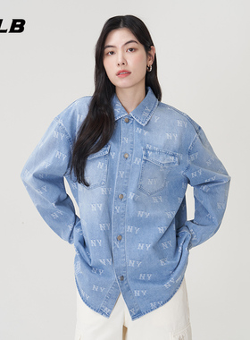 MLB官方 男女情侣满印老花复古时尚牛仔衬衫外套25春夏新款DRM01