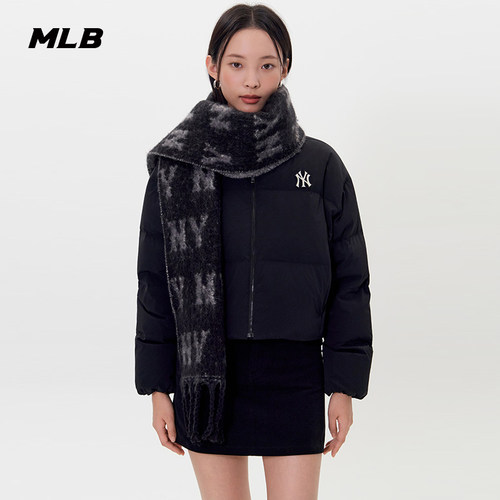 MLB官方男女情侣复古保暖百搭满印老花含羊毛围巾25冬季新款MFM01