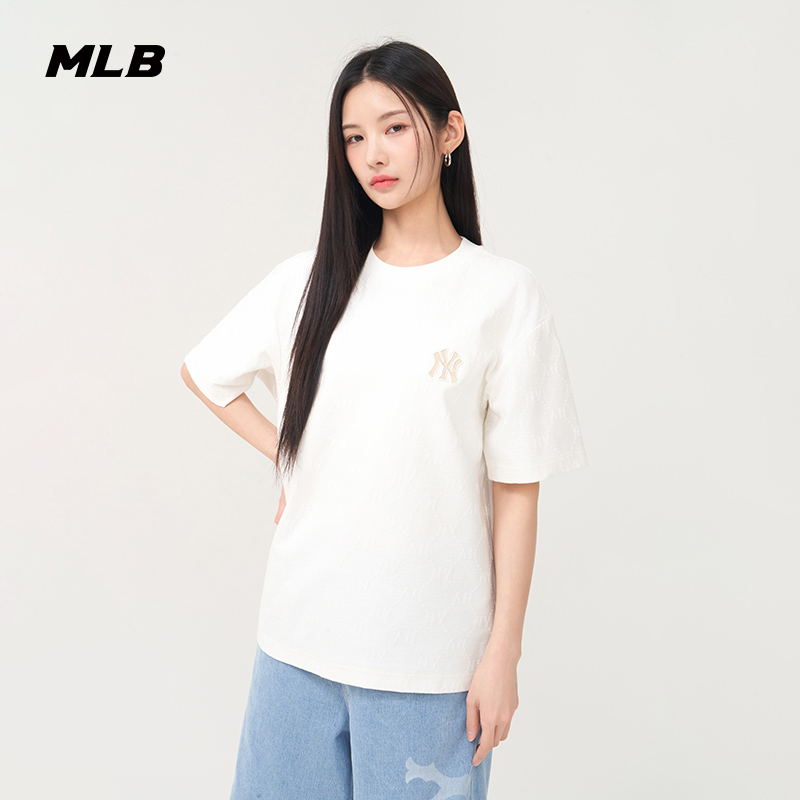 MLB官方 男女情侣暗纹老花运动时尚圆领T恤短袖25夏季新款TSM13