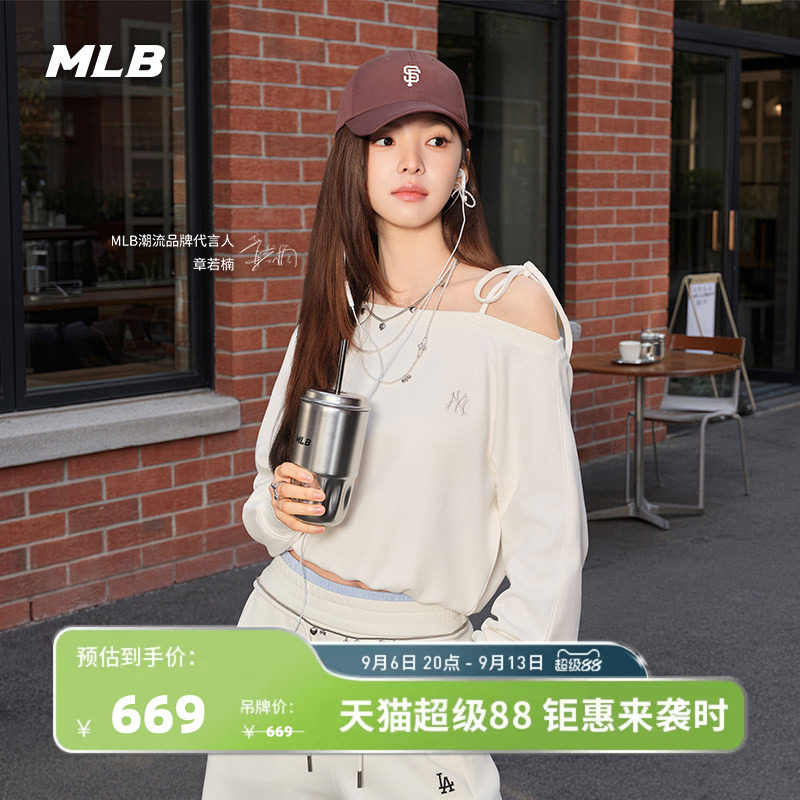 MLB女款甜美蝴蝶结斜肩卫衣图片