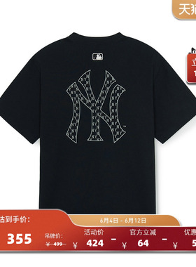 MLB官方 男女情侣背标老花短袖宽松百搭休闲T恤夏季新款TSM70