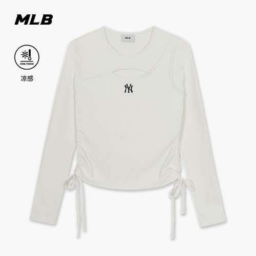 MLB官方 女款韩系时尚镂空抽褶凉感长袖T恤26夏季新款TSB04
