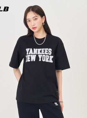 MLB官方男女情侣学院风T恤闪粉logo圆领纯棉短袖TSV06