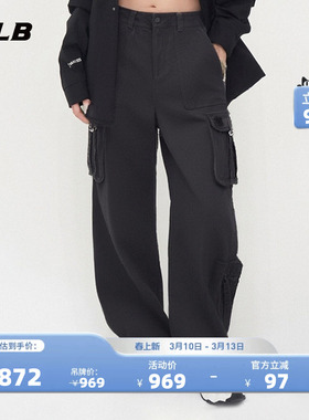 MLB官方 女款复古做旧工装风大口袋阔腿梭织长裤冬季新款WPB18