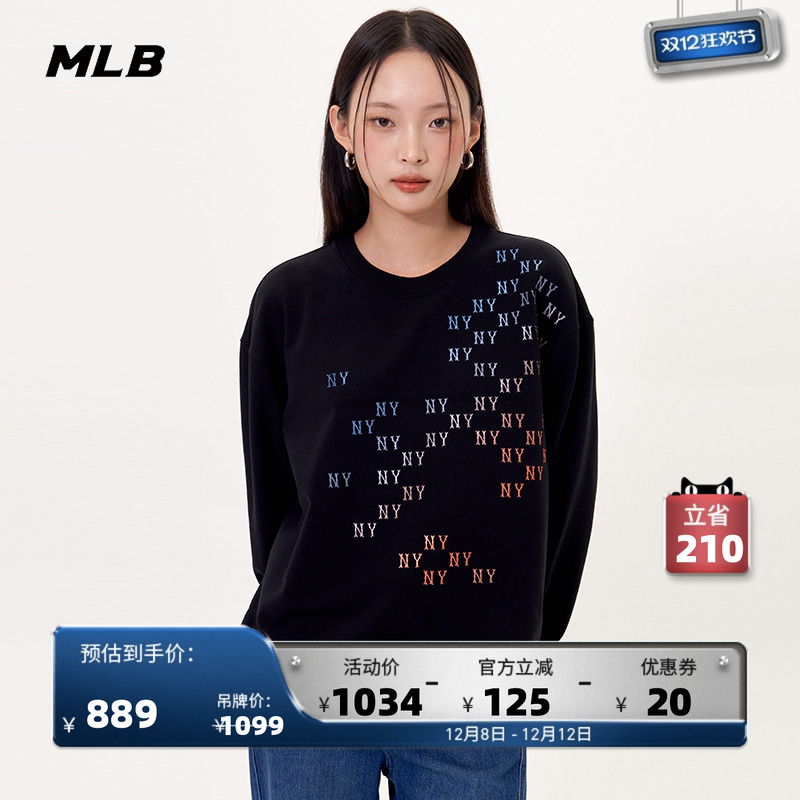 MLB官方 男女情侣渐变老花休闲百搭圆领套头卫衣25秋季新款MTM03