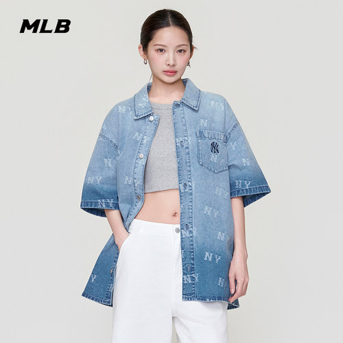 MLB官方男女同款时尚渐变老花牛仔衬衫26春新款百搭DRM01/DRM02