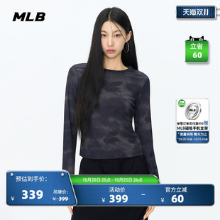 MLB官方 女款潮流复古满印扎染老花修身长袖T恤26秋季新款TSM03