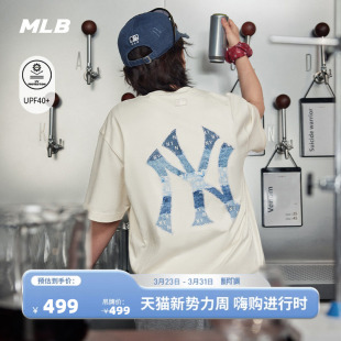 新款 MLB官方 T恤26春季 宽松仿牛仔老花背标防晒短袖 TSM06 男女同款