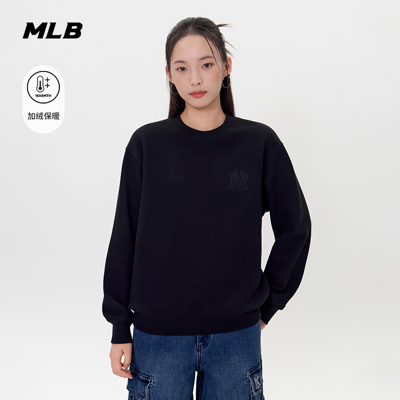 MLB官方 男女情侣保暖加绒基础百搭圆领卫衣25秋冬新款MTB04