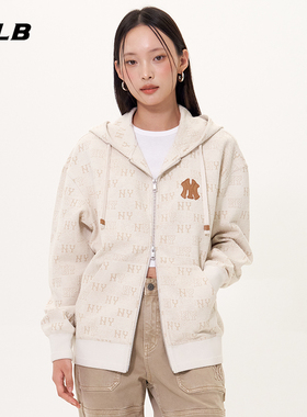 MLB官方 男女情侣时尚满印老花运动连帽卫衣外套25秋季新款TRM03