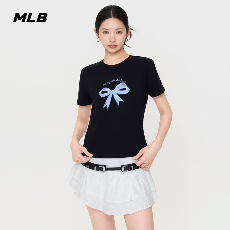MLB官方女款潮流百搭甜美蝴蝶结弹力修身T恤26夏季新款时尚TSN68图片