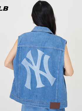 MLB官方男女情侣后背大logo牛仔纯棉背心马甲外套VTB01