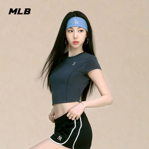 MLB官方 KARINA同款百搭基础LOGO纯色小标修身T恤26夏季新款TSB11
