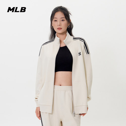 MLB官方 男女同款时尚百搭潮流小LOGO撞色立领卫衣外套TRB03