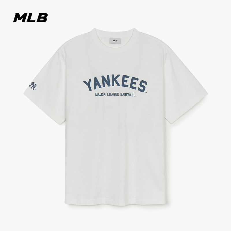 MLB官方 男女同款复古休闲宽松潮流百搭字母学院风短袖T恤TSV02图片