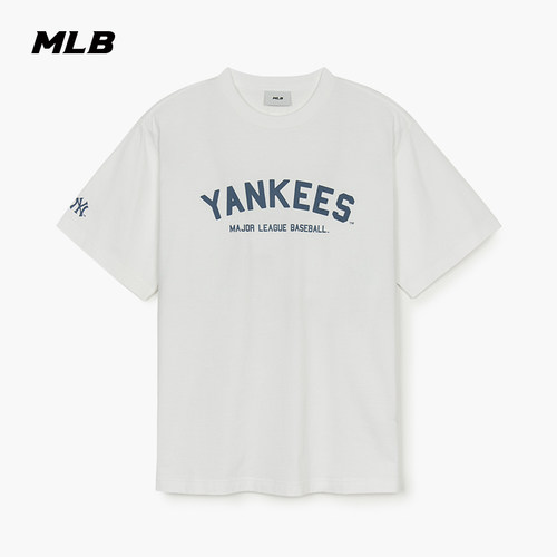 MLB官方 男女同款复古休闲宽松潮流百搭字母学院风短袖T恤TSV02