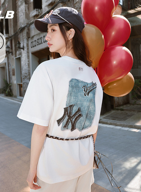 MLB官方 男女情侣后背仿牛仔老花凉感百搭T恤短袖25夏季新款TSM10