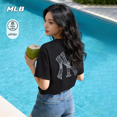 MLB官方 男女同款宽松仿牛仔老花背标防晒短袖T恤26夏季新款TSM06