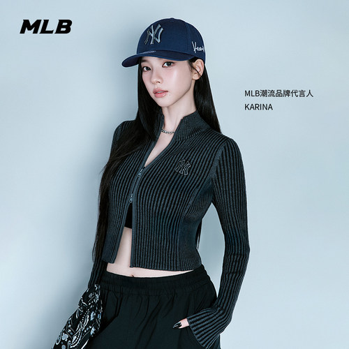 MLB官方KARINA同款女款复古水洗做旧短款针织开衫25秋季新款KCB03