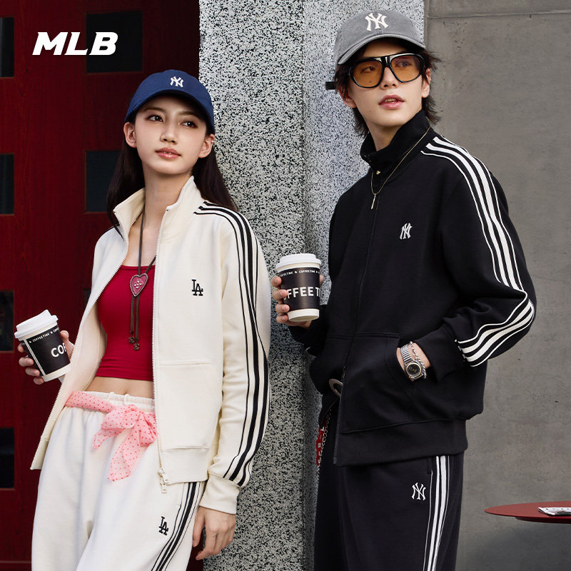 MLB撞色条纹立领卫衣外套图片