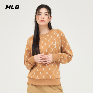MLB官方 运动春夏MTM01 男女情侣复古钻石老花套头卫衣时尚