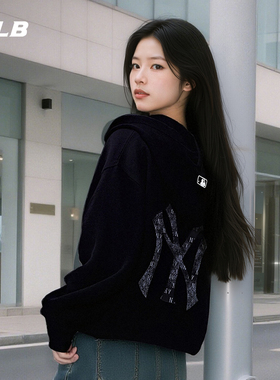 MLB官方男女情侣老花背标大LOGO连帽卫衣拉链外套25秋季新款TRM02