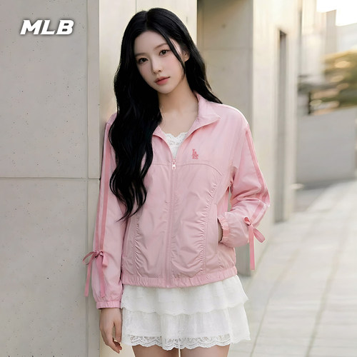 MLB官方 女款轻薄舒适百搭缎面抽褶夹克外套26春季新款潮流WJB14