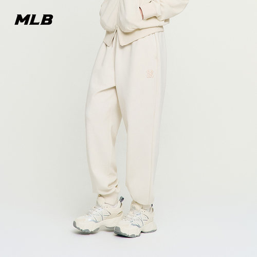 MLB官方男女情侣纯色百搭束脚裤双面针织休闲长裤秋季新款PTB15