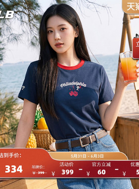 MLB官方 女款时尚百搭樱桃印花撞色修身T恤26夏季新款潮流TSN63