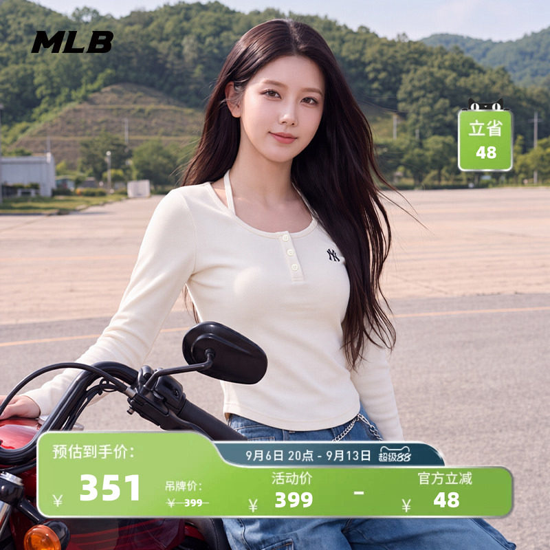 MLB女款修身挂脖亨利领长袖T恤图片