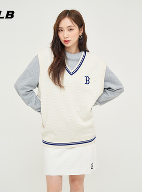 MLB官方 男女满印立体浮雕老花撞色针织背心舒适春夏KPM02