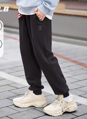 MLB官方男女情侣学院风刺绣LOGO保暖加绒休闲长裤冬季新款PTB27