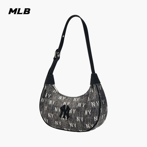 MLB官方男女情侣牛仔老花时尚大LOGO可调节腋下包25秋冬新款BQMV5