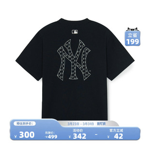 MLB官方 男女情侣背标老花短袖宽松百搭休闲T恤夏季新款TSM70