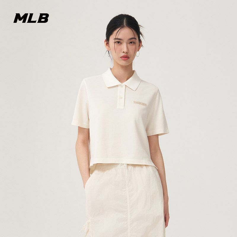 MLB官方  女款时尚复古POLO衫短款潮流短袖上衣25夏季新款PQB04,运动服/休闲服装,运动POLO衫,淘宝优惠券,粉丝福利购,淘宝优惠卷