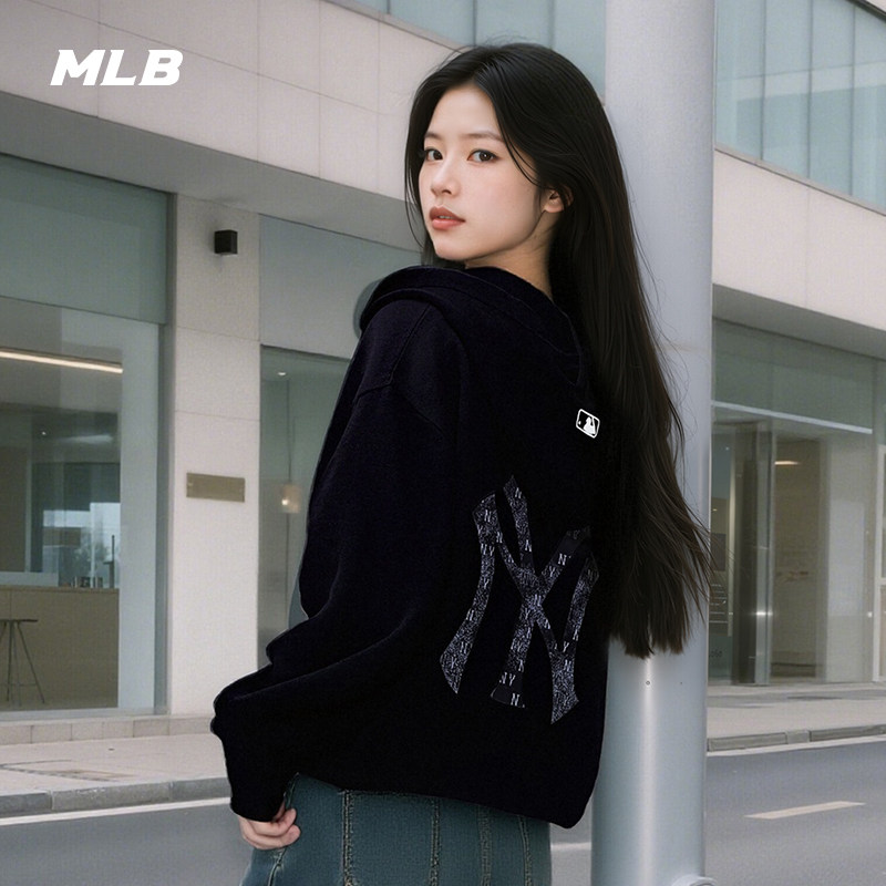 MLB官方男女情侣老花大LOGO连帽卫衣拉链外套秋季新款TRM02