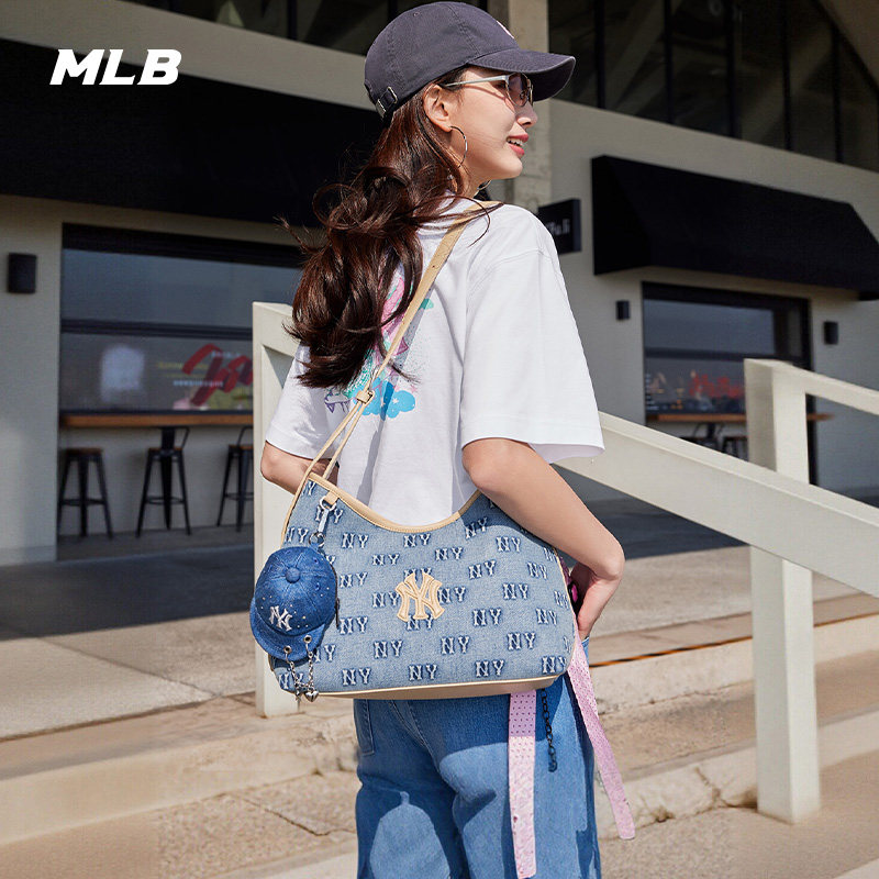 MLB官方男女通勤休闲复古老花大容量斜挎包水桶包26春季新款BMMD1