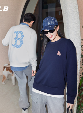 MLB官方男女仿牛仔背标老花LOGO宽松运动复古卫衣春夏MTM08