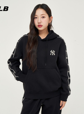 MLB官方情侣老花运动宽松加绒连帽复古卫衣24冬季HDM04/PTM06