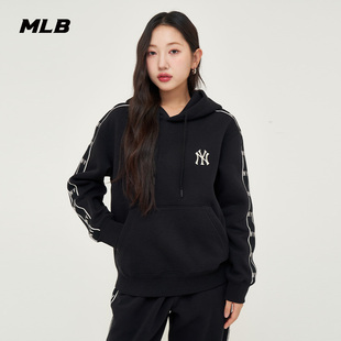 MLB官方情侣老花运动宽松加绒连帽复古卫衣24冬季 PTM06 HDM04