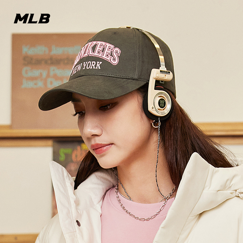 MLB官方男女情侣撞色字母遮阳帽学院风硬顶棒球帽25秋季新款CPV28