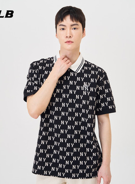 MLB官方男女情侣满印老花polo衫舒适百搭休闲短袖PQM04