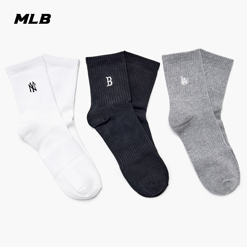 MLB官方 男女情侣经典小LOGO运动短袜三件组合装25秋季新款SOMS1