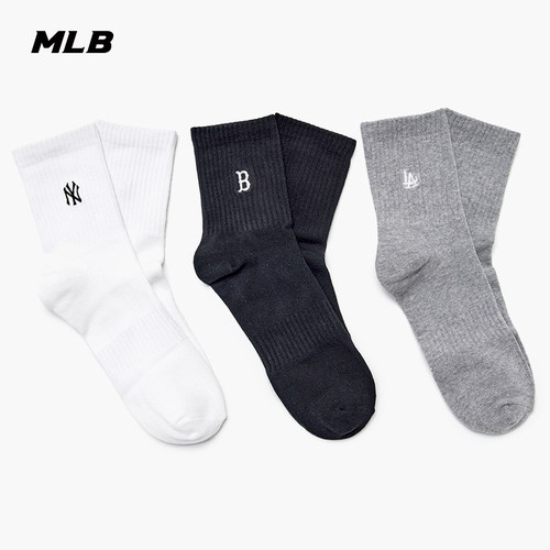 MLB官方 男女同款情侣经典小LOGO运动短袜三件组合装春夏SOMS1