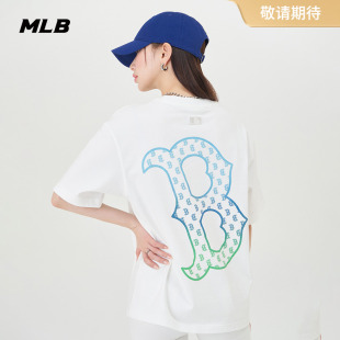 MLB官方 新款 圆领大logo纯棉T恤24夏季 男女情侣渐变老花短袖 TSM16