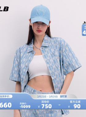 MLB官方 男女同款复古纯棉牛仔衬衫老花时尚条纹外套春夏DRM03