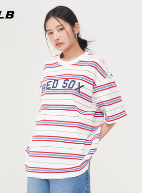 MLB官方 男女情侣学院风条纹撞色圆领运动休闲T恤25夏季新款TSV03