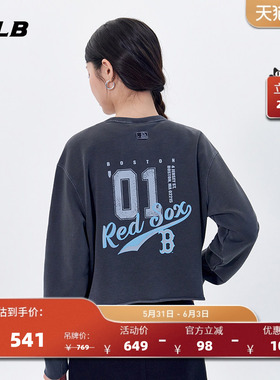 MLB官方女款后背图案复古水洗做旧短款圆领卫衣秋季新款MTV08