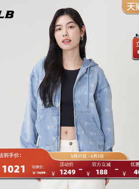 MLB官方 男女情侣复古老花连帽时尚牛仔夹克外套春夏新款DKM02